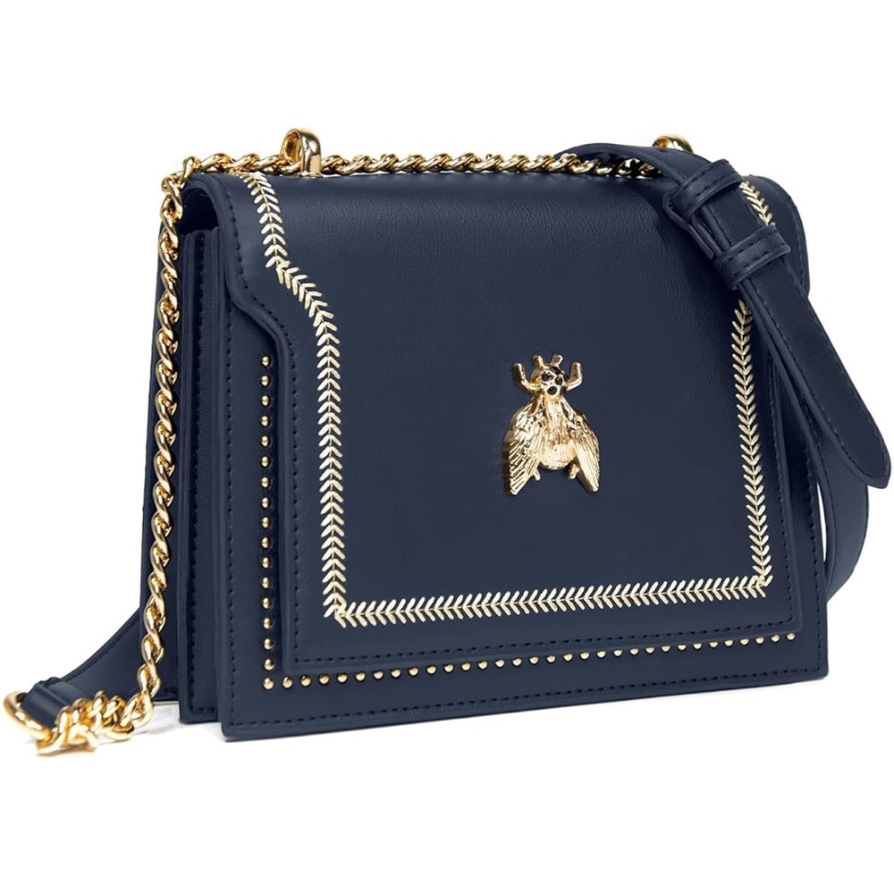 Navy and Gold Chain Shoulder Bag
